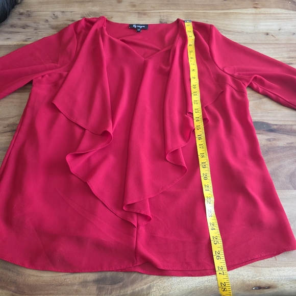 2/25$ Lily Morgan Red Ruffled Long Sleeve Lined Blouse, size L - Picture 14 of 14